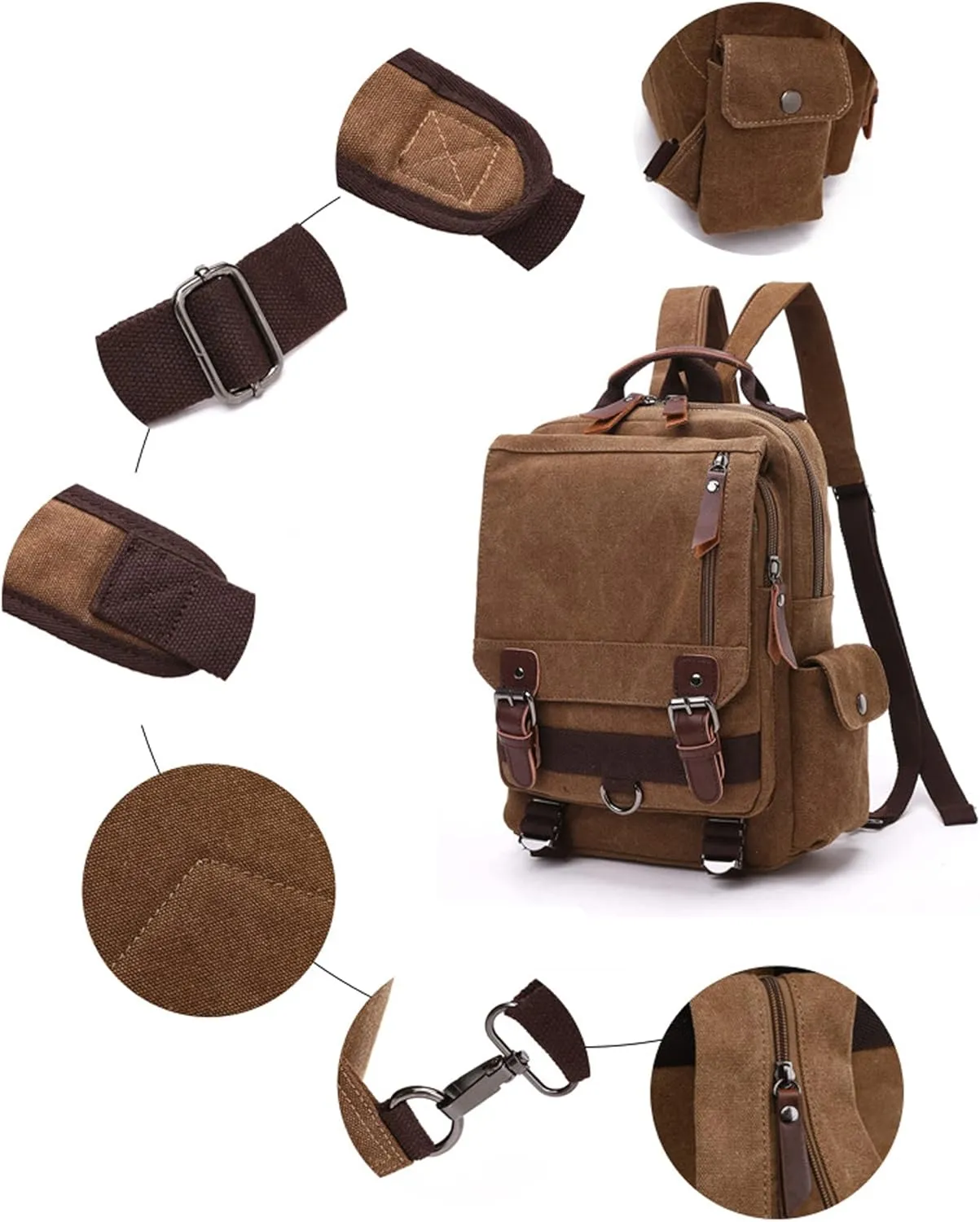 Fashion Canvas Outdoor Travel Crossbody Chest Bag Backpack Army green both shoulders