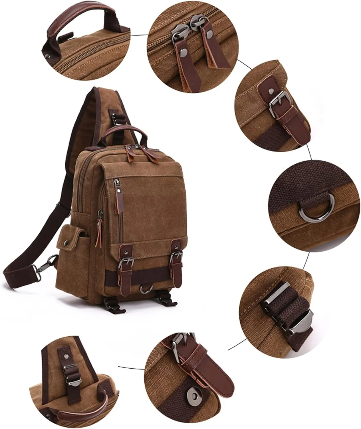 Fashion Canvas Outdoor Travel Crossbody Chest Bag Backpack Army green both shoulders
