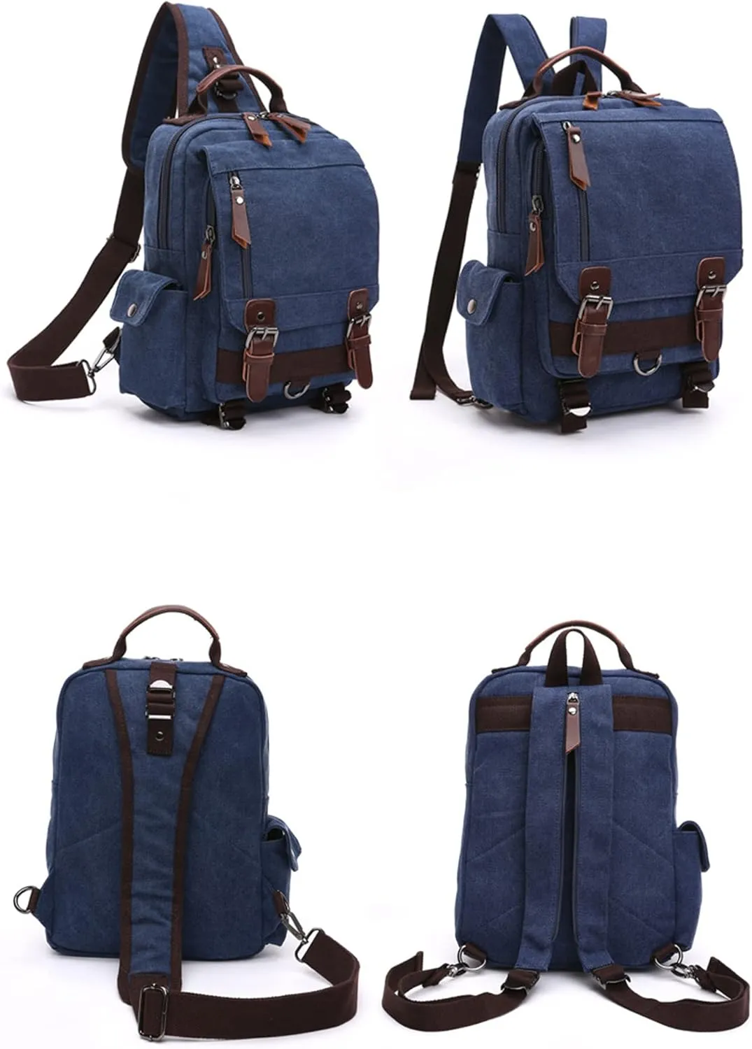 Fashion Canvas Outdoor Travel Crossbody Chest Bag Backpack Army green both shoulders