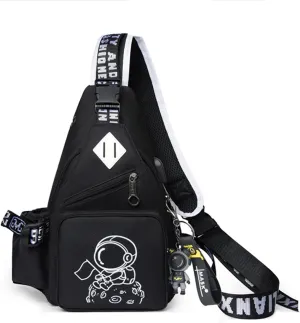 Fashion One-Shoulder Backpack with USB Port and Earphone Hole, Luminous Pattern (Black)