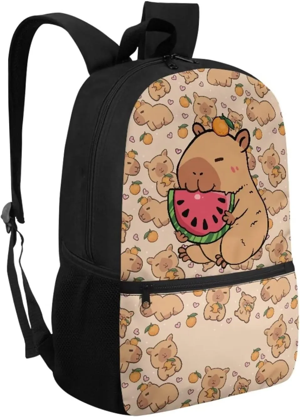 Fashionable School Backpack for Primary Kids,17 Inch Lightweight Classic Basic Bookbag Capybara Print Large Capacity with Adjustable Buckle and External Pocket for Summer Camp Vacation