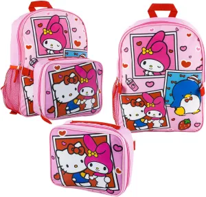 Fast Forward Hello Kitty & My Melody16 inches Backpack With Matching Lunch Bag Set- 99144