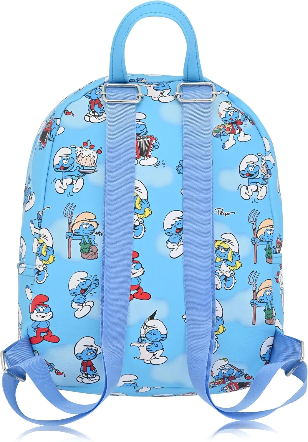 Fast Forward Smurfs Backpack for Women, Men, Boys, Girls, Unisex | Cute PU Leather 10" Smurfs Mini Backpack Purse Shoulder Purse | Smurfs Bag and Smurfs Accessories