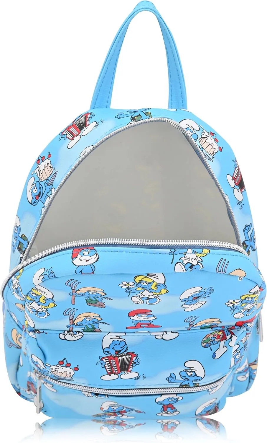 Fast Forward Smurfs Backpack for Women, Men, Boys, Girls, Unisex | Cute PU Leather 10" Smurfs Mini Backpack Purse Shoulder Purse | Smurfs Bag and Smurfs Accessories