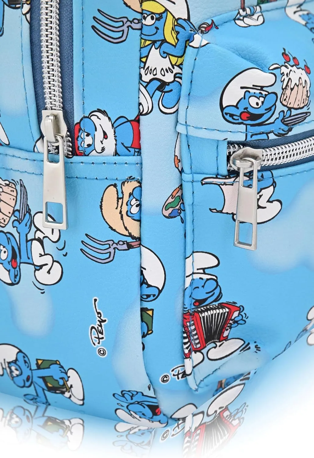 Fast Forward Smurfs Backpack for Women, Men, Boys, Girls, Unisex | Cute PU Leather 10" Smurfs Mini Backpack Purse Shoulder Purse | Smurfs Bag and Smurfs Accessories