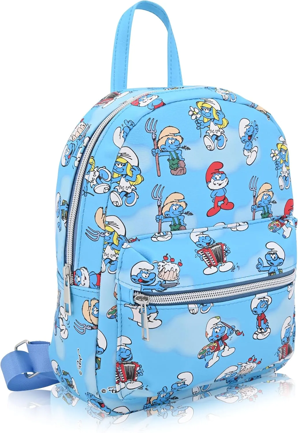 Fast Forward Smurfs Backpack for Women, Men, Boys, Girls, Unisex | Cute PU Leather 10" Smurfs Mini Backpack Purse Shoulder Purse | Smurfs Bag and Smurfs Accessories