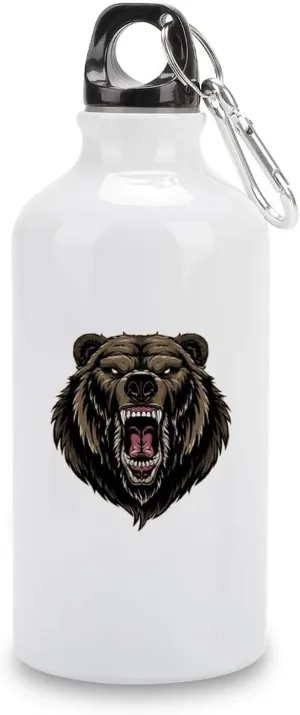 Ferocious Grizzly Bear Insulated Water Bottle for Sport Leak-Proof Travel Mug with Carabiner