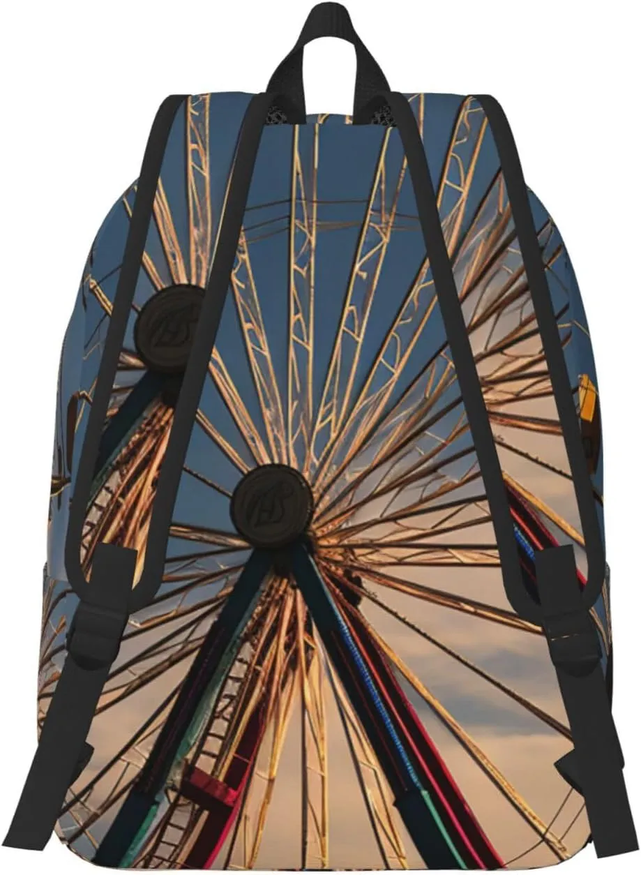 Ferris Wheel Large Canvas Backpack Lightweight Adjustable Laptop Bag Casual Backpack For Travel Work Small