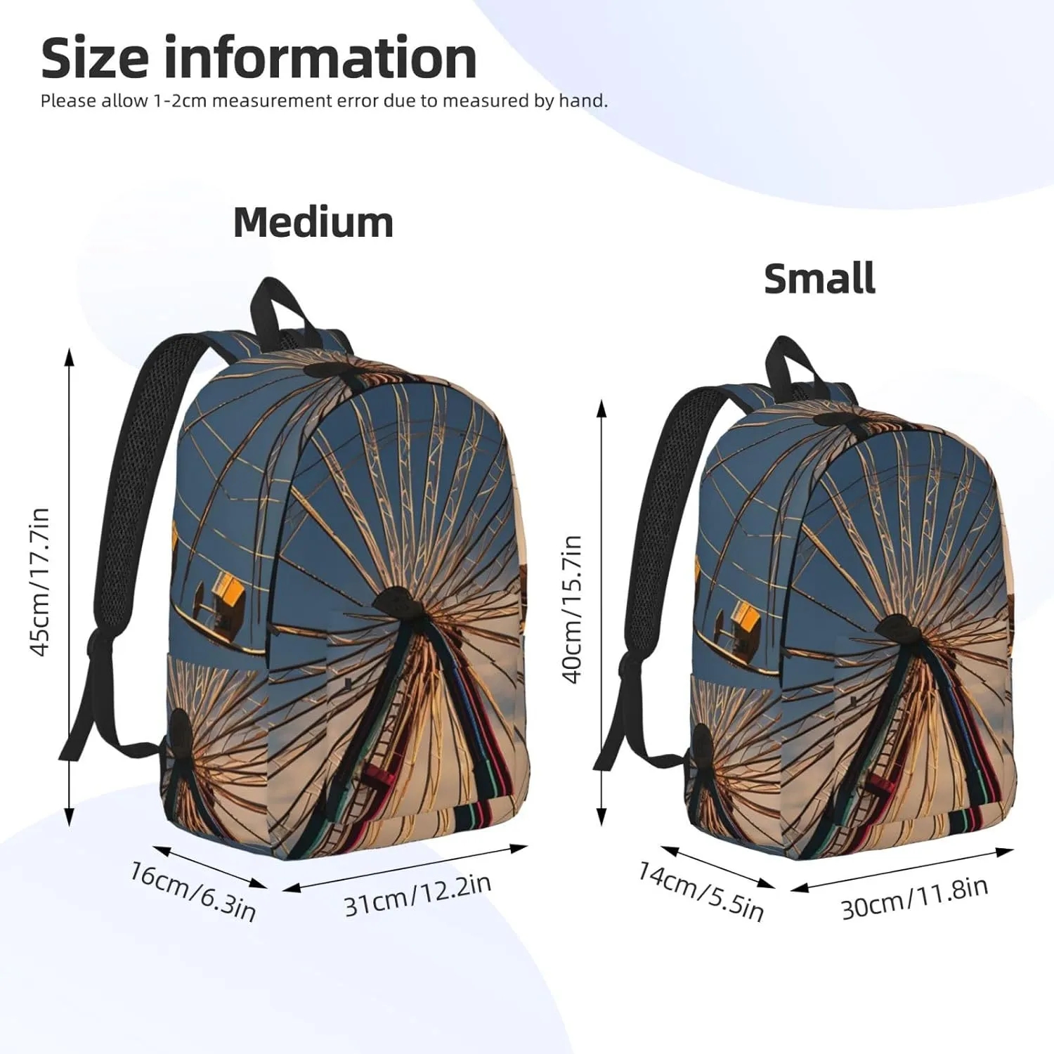 Ferris Wheel Large Canvas Backpack Lightweight Adjustable Laptop Bag Casual Backpack For Travel Work Small