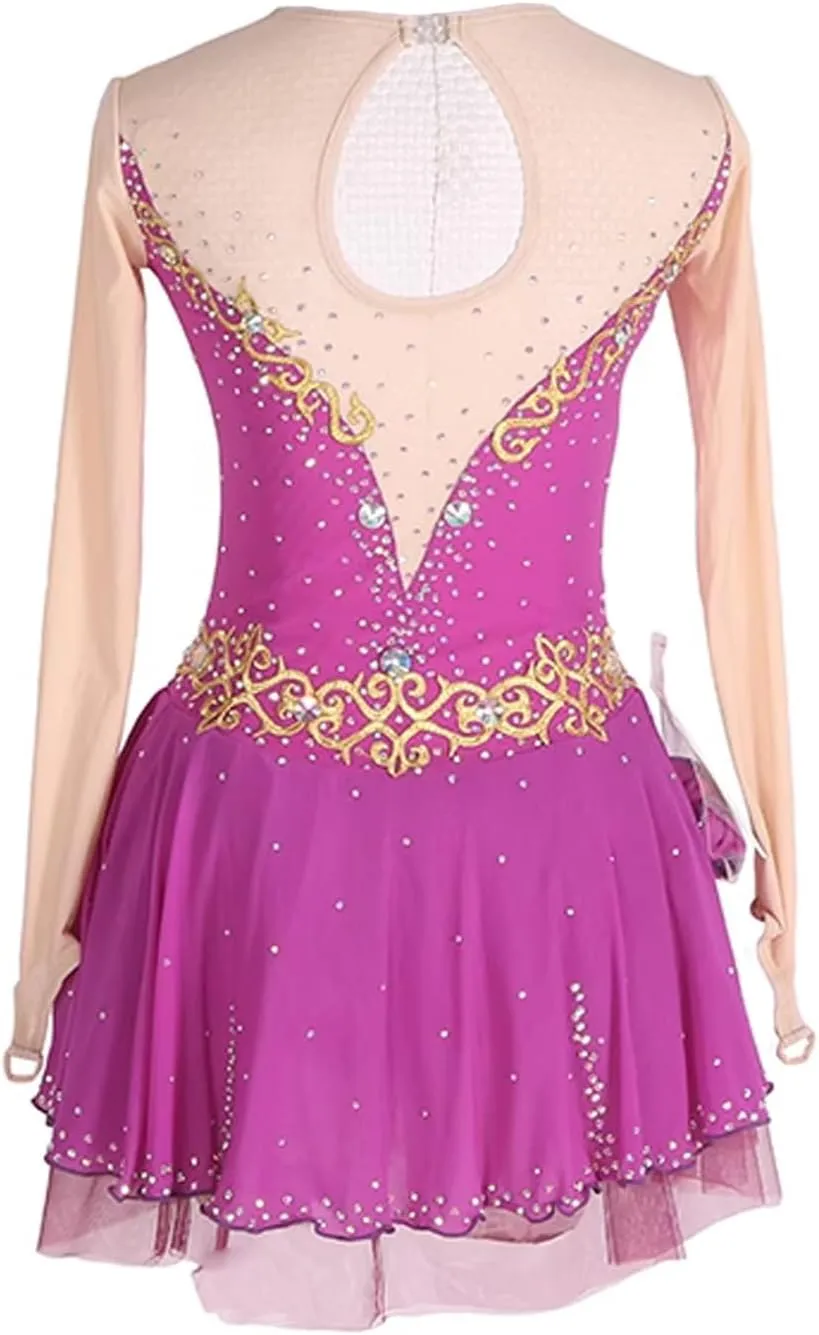 Figure Skating Competition Dress for Women, Breathable Flexible Ice Skating Dress Crystals Ballet Dancewear