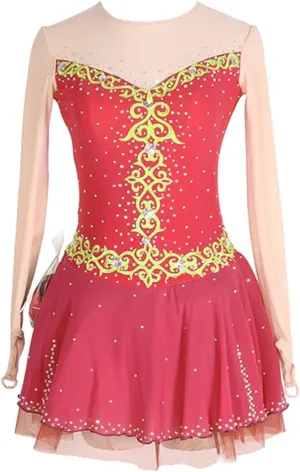 Figure Skating Competition Dress for Women, Breathable Flexible Ice Skating Dress Crystals Ballet Dancewear