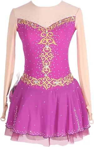 Figure Skating Competition Dress for Women, Breathable Flexible Ice Skating Dress Crystals Ballet Dancewear