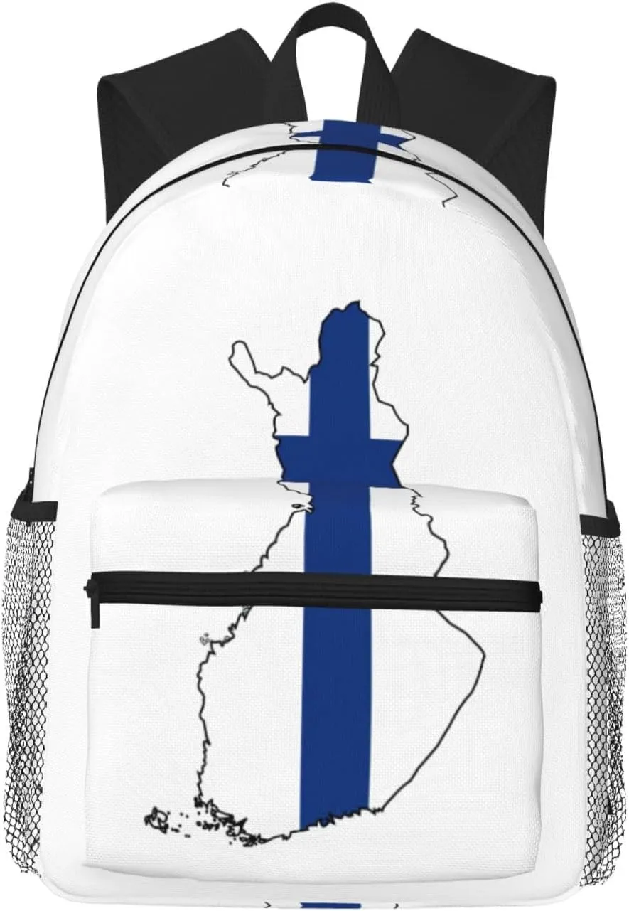 Finnish Flag Map College Backpack For Women Men,Lightweight Travel Bag Backpack With Pockets for Women Men