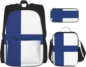 Finnish Flag Print Comfortable Adjustable Shoulder Casual Fashion Backpack Lunch Bag Pencil Case