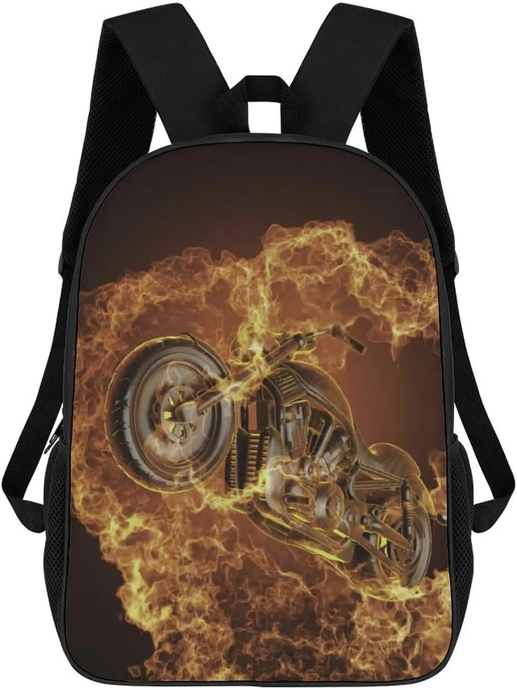 Fire Motorbike Dangerous Sport 17 Inch Travel Backpack Casual Daypacks Computer Shoulder Bag for Work Shopping Unisex