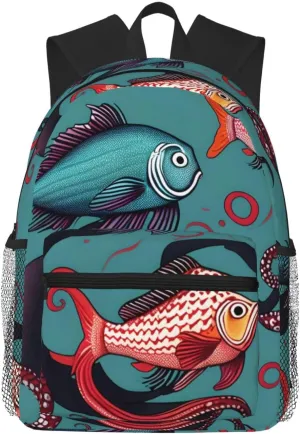 Fish and Octopus College Backpack For Women Men,Lightweight Travel Bag Backpack With Pockets for Women Men