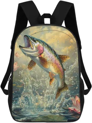Fish Poster Rainbow Trout Laptop Backpack for Men Women 17 Inch Shoulder Bag Travel Daypack