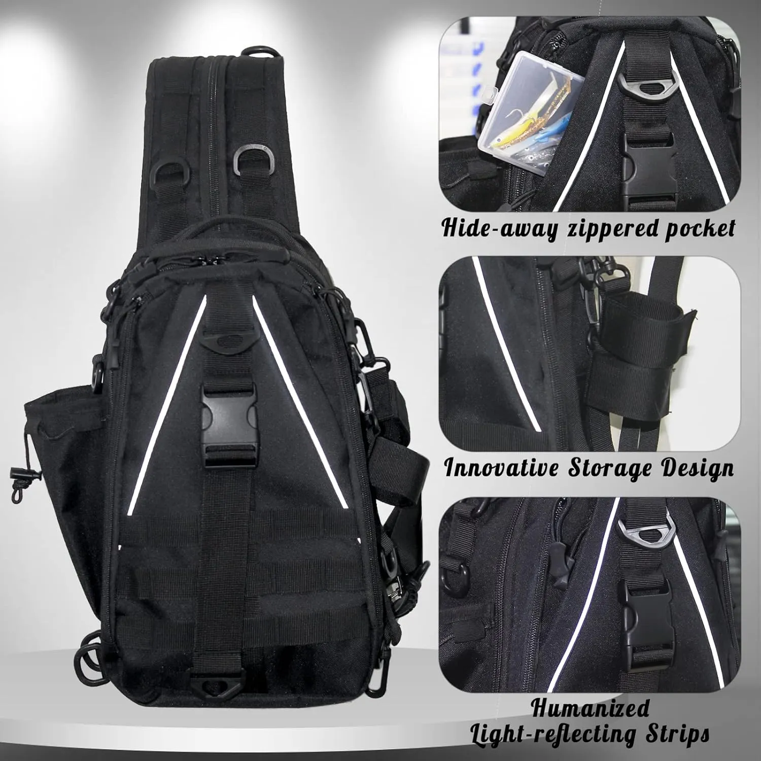 Fishing Backpack, Lightweight Fishing Sling Bag with Plenty of Storage Space, Tackle Box Backpack with Rod Holder for Fly Fishing and Gifts for Men and Women