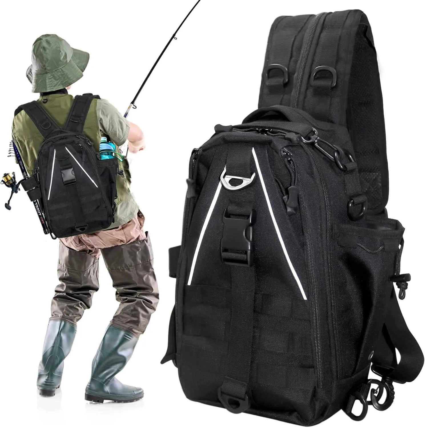 Fishing Backpack, Lightweight Fishing Sling Bag with Plenty of Storage Space, Tackle Box Backpack with Rod Holder for Fly Fishing and Gifts for Men and Women