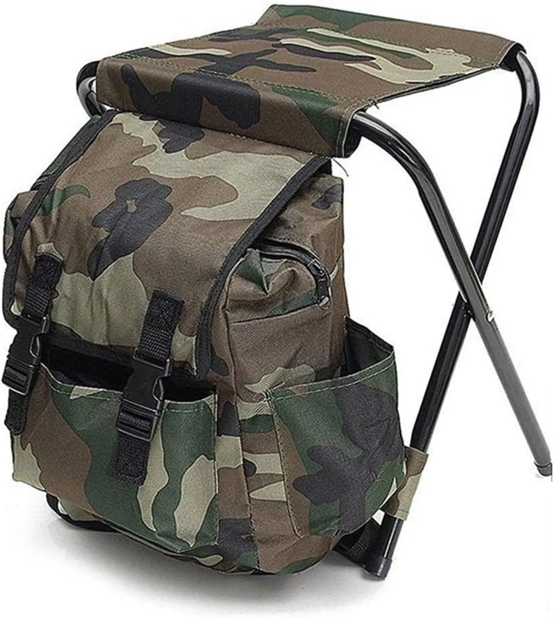 Fishing Chair Folding Camping Backpack Chair Stool with Cooler Insulated Picnic Bag Hiking Camouflage Seat Table Bag Camping Gear for Outdoor