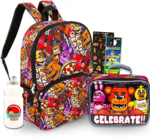 Five Nights at Freddy's Backpack with Lunch Box Set - Bundle with FNAF Backpack, FNAF Lunch Bag, Stickers, Water Bottle, More | Five Nights at Freddy's Backpack for Boys