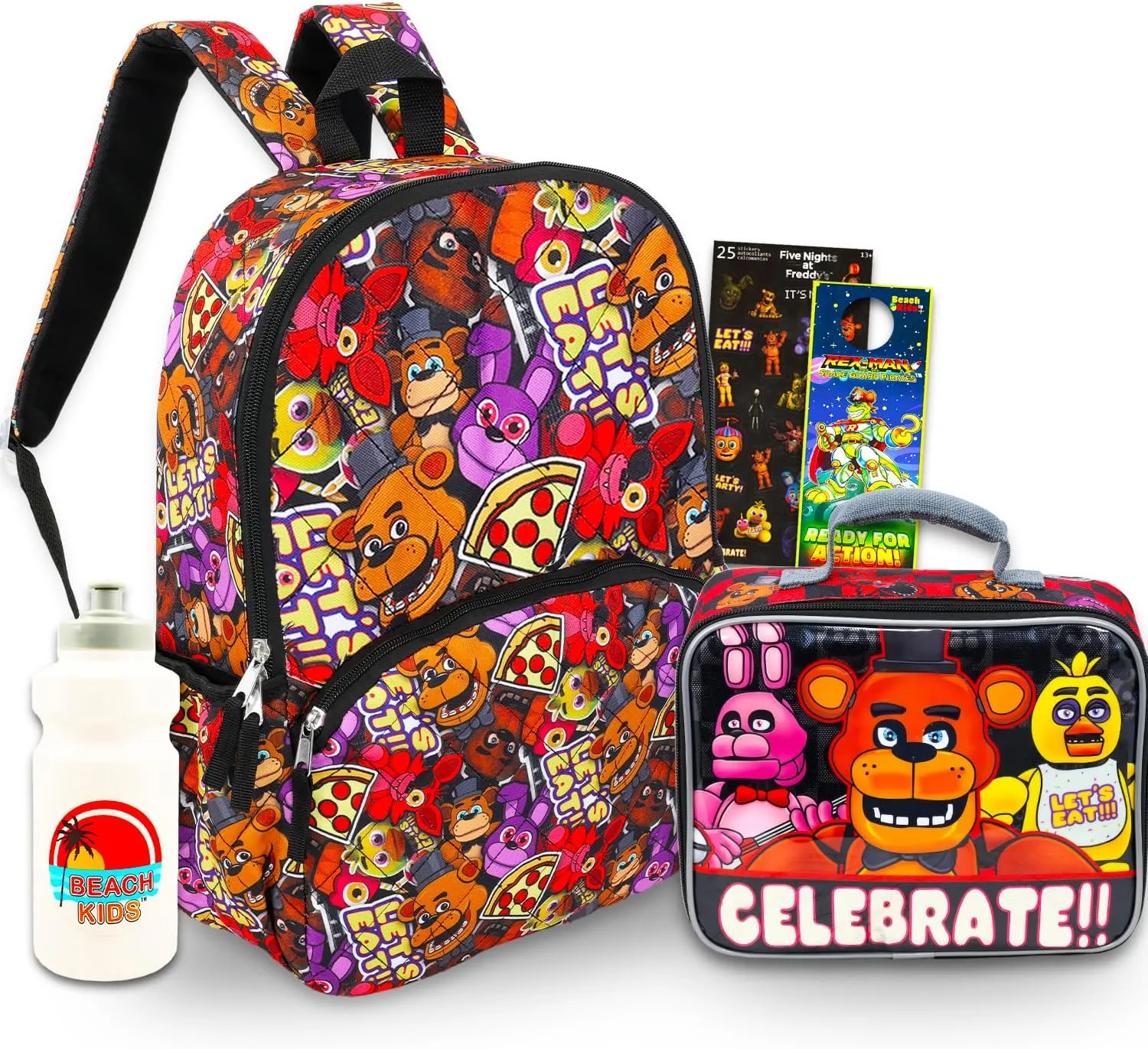 Five Nights at Freddy's Backpack with Lunch Box Set - Bundle with FNAF Backpack, FNAF Lunch Bag, Stickers, Water Bottle, More | Five Nights at Freddy's Backpack for Boys