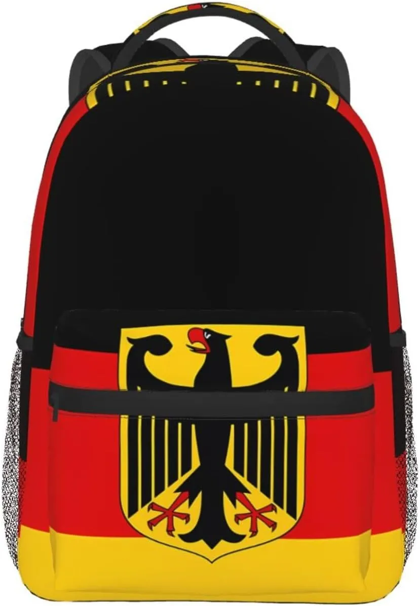 Flag German Coat Of Arms Casual Backpack Travel Pack Bag Laptop Backpacks With Side Pockets Front Zipper Pockets Bookpack Daypack Picnic Rucksack Computer Bag