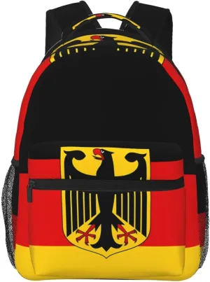Flag German Coat Of Arms Casual Backpack Travel Pack Bag Laptop Backpacks With Side Pockets Front Zipper Pockets Bookpack Daypack Picnic Rucksack Computer Bag