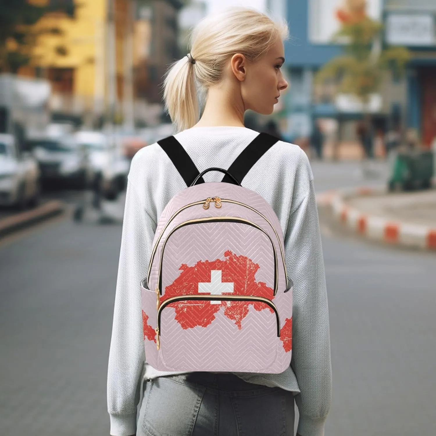Flag Map Of Switzerland Mini Backpack for Women, Travel Backpack Purse Daypack Shoulder Bag for Ladies