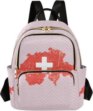 Flag Map Of Switzerland Mini Backpack for Women, Travel Backpack Purse Daypack Shoulder Bag for Ladies