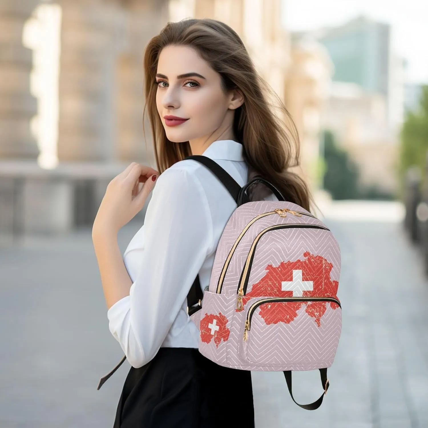 Flag Map Of Switzerland Mini Backpack for Women, Travel Backpack Purse Daypack Shoulder Bag for Ladies