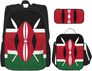 Flag Of Kenya Print Comfortable Adjustable Shoulder Casual Fashion Backpack Lunch Bag Pencil Case