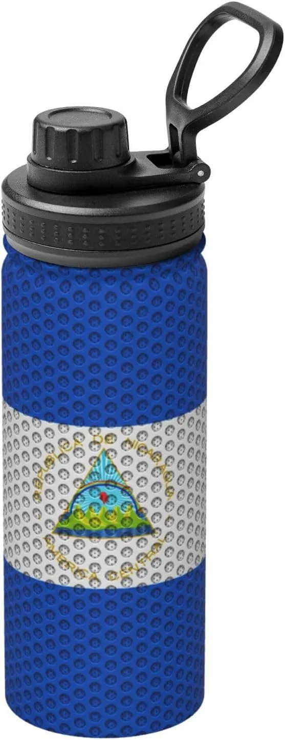 Flag Of Nicaragua Water Bottle 18OZ Stainless Steel Insulated Water Bottles Leak Proof Thermos Sports Water Bottle