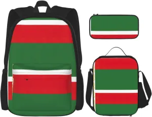 Flag Of The Chechen Republic Print Stylish Travel Backpack And Lunch Box Set,600d Oxford Fabric,With Insulated Lunch Bag