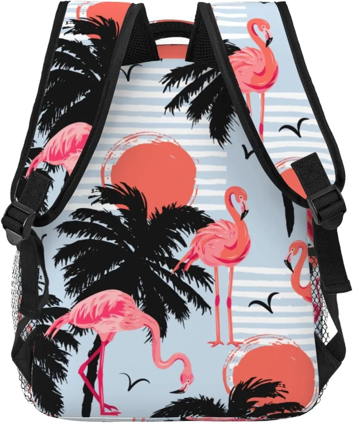 Flamingos Palm Trees Sun Backpack Lightweight Laptop Backpack Casual Daypack Travel Double Shoulder Bag For Women Men