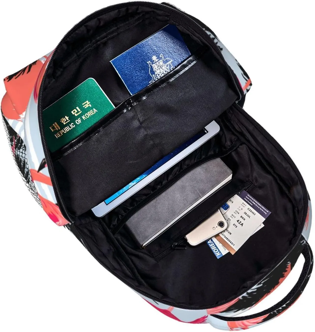 Flamingos Palm Trees Sun Backpack Lightweight Laptop Backpack Casual Daypack Travel Double Shoulder Bag For Women Men