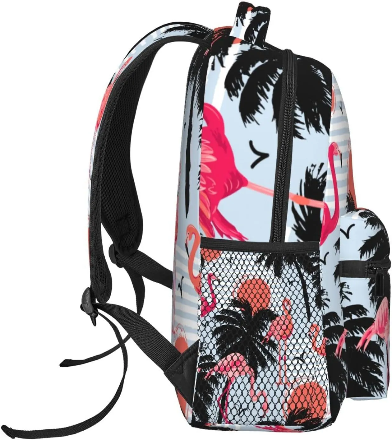 Flamingos Palm Trees Sun Backpack Lightweight Laptop Backpack Casual Daypack Travel Double Shoulder Bag For Women Men