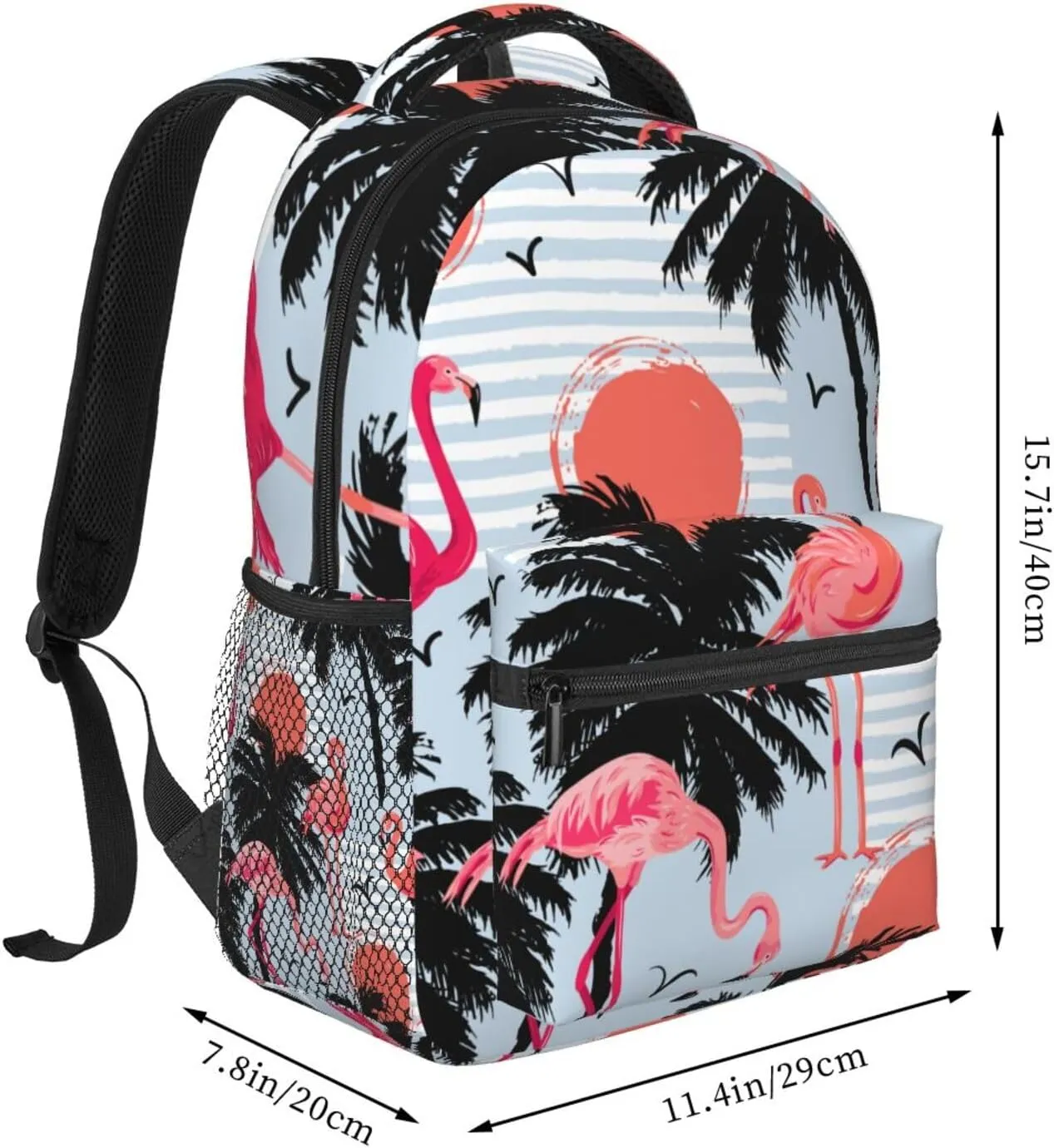 Flamingos Palm Trees Sun Backpack Lightweight Laptop Backpack Casual Daypack Travel Double Shoulder Bag For Women Men
