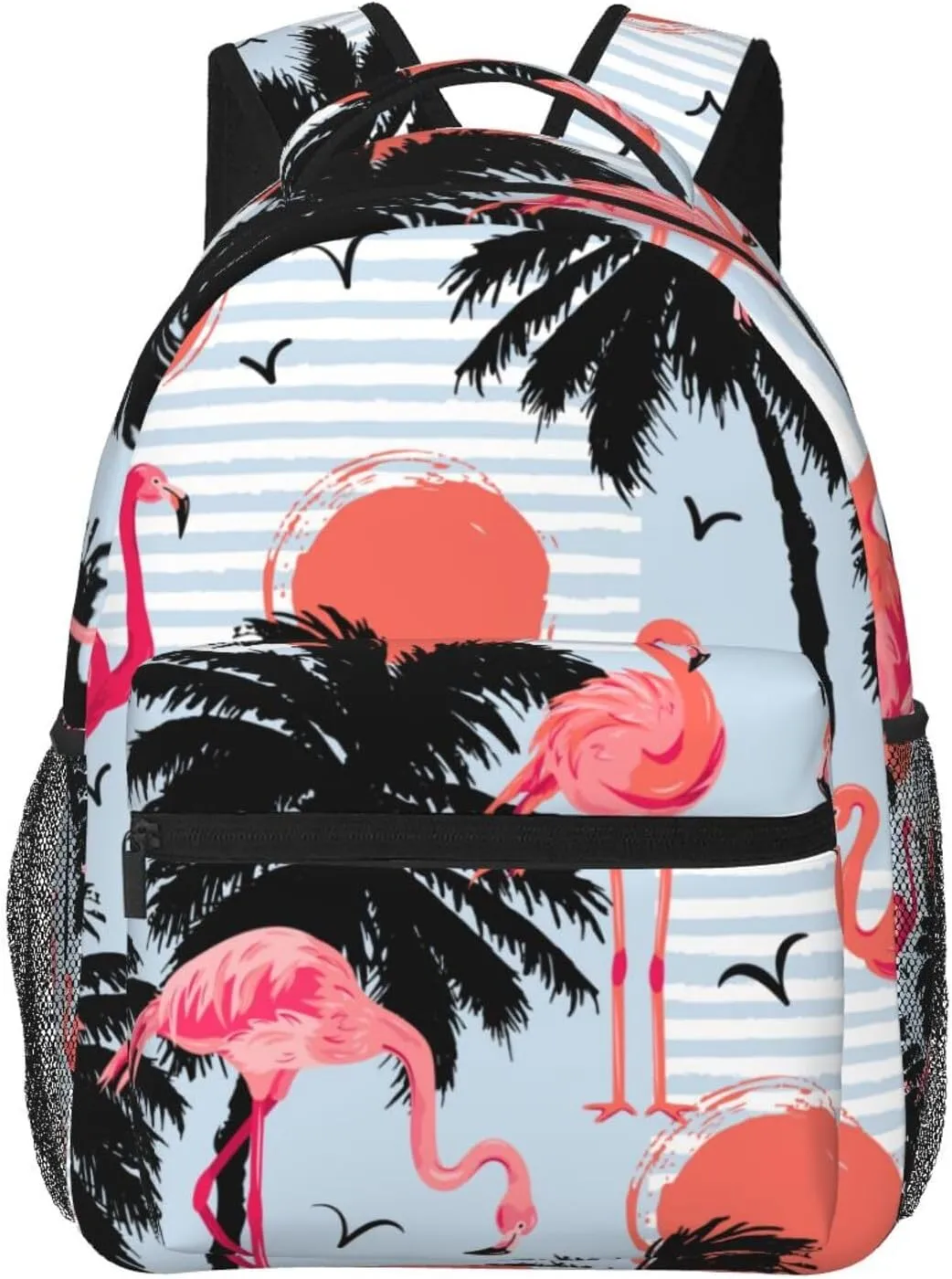 Flamingos Palm Trees Sun Backpack Lightweight Laptop Backpack Casual Daypack Travel Double Shoulder Bag For Women Men