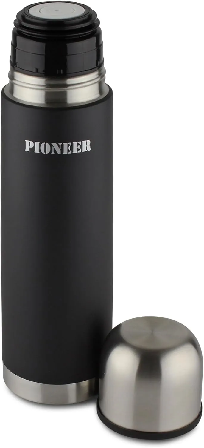 Flasks SVB350 Insulated Vacuum 350ml Travel Flask, 18/10 Stainless Steel – Keeps Drinks Hot for 8 Hours, Black, 0.35L