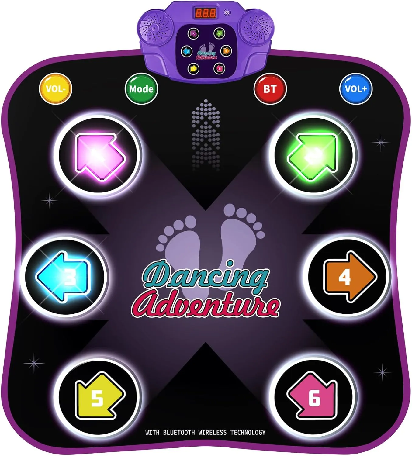 Flooyes Dance Mat Toys for 3-12 Year Old Kids, Electronic Dance Pad with Light-up 6-Button Wireless Bluetooth, Music Dance with 5 Game Modes, Birthday Toys Gifts for 3 4 5 6 7 8 9 10  Year Old Girls