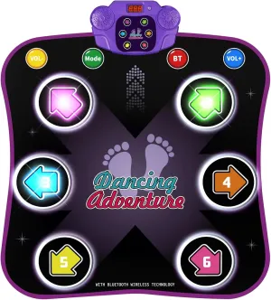 Flooyes Dance Mat Toys for 3-12 Year Old Kids, Electronic Dance Pad with Light-up 6-Button Wireless Bluetooth, Music Dance with 5 Game Modes, Birthday Toys Gifts for 3 4 5 6 7 8 9 10  Year Old Girls