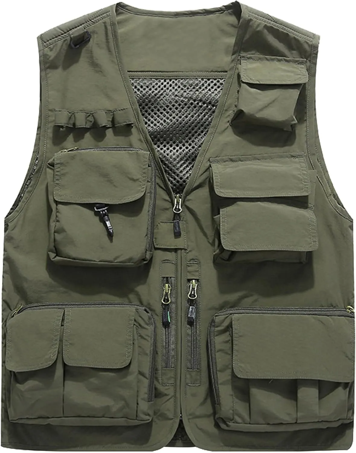 Flygo Men's Casual Lightweight Outdoor Fishing Work Safari Travel Photo Cargo Vest Jacket Multi Pockets