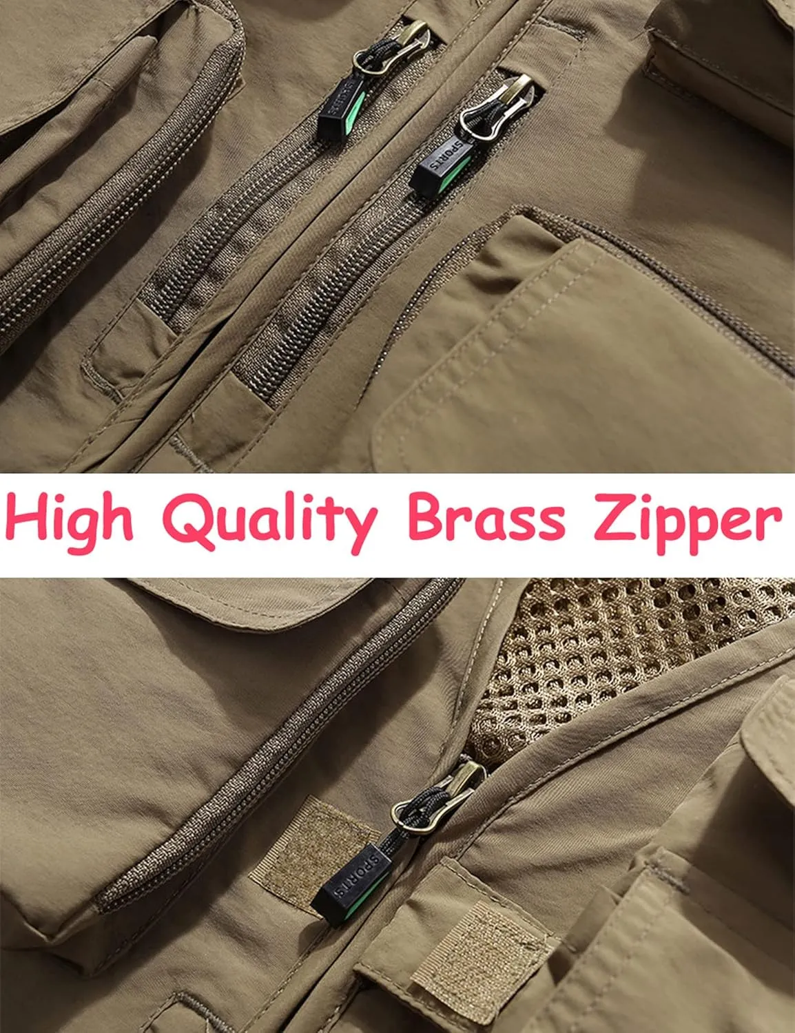 Flygo Men's Casual Lightweight Outdoor Fishing Work Safari Travel Photo Cargo Vest Jacket Multi Pockets