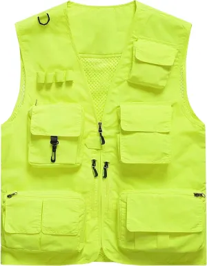 Flygo Men's Casual Lightweight Outdoor Fishing Work Safari Travel Photo Cargo Vest Jacket Multi Pockets