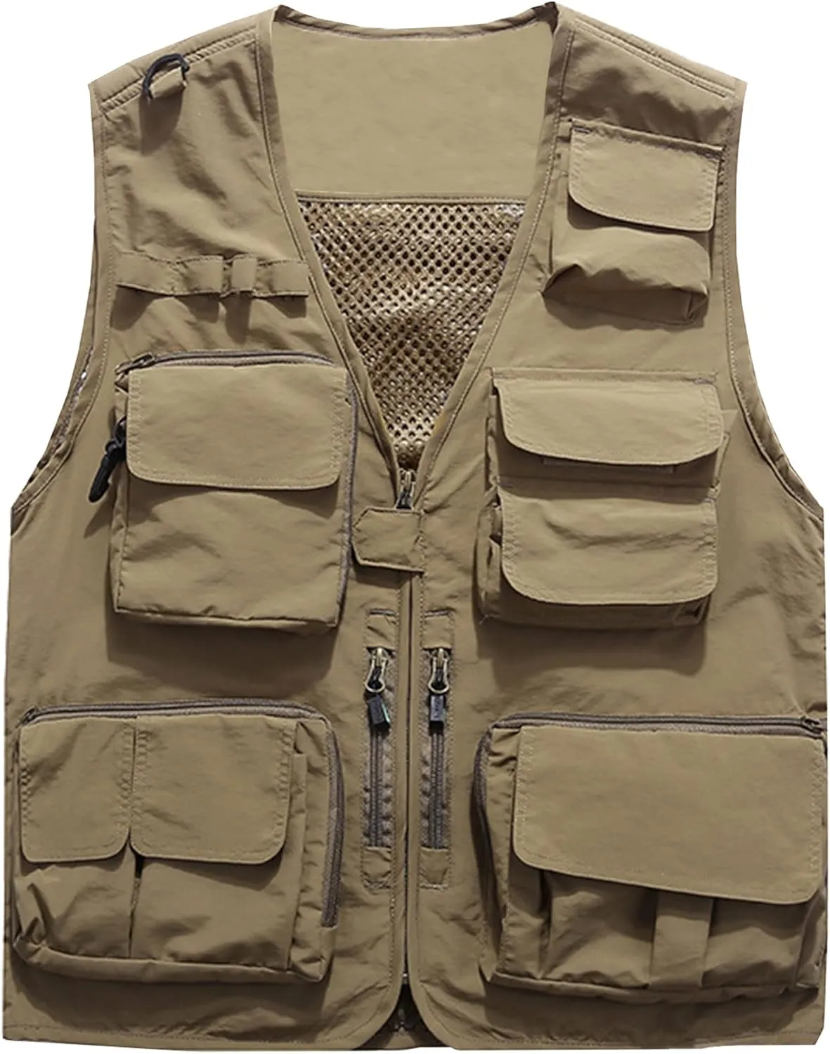 Flygo Men's Casual Lightweight Outdoor Fishing Work Safari Travel Photo Cargo Vest Jacket Multi Pockets