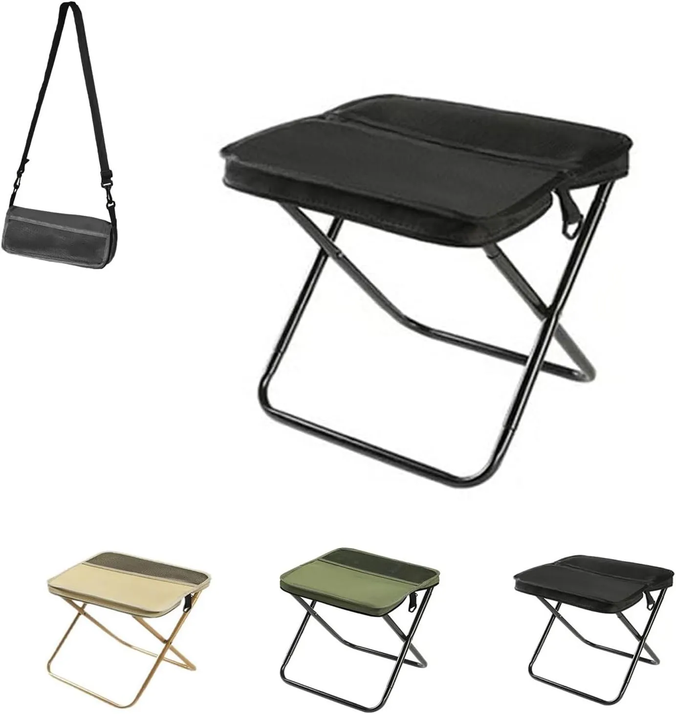Foldable Backpack Stool, Portable Ultra Lightweight Camping Stool with Adjustable Shoulder Strap, Outdoor Foldable Camping Stool, Suitable for Fishing, Hiking, Barbecue(Black,Large)