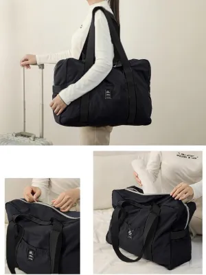 Foldable Travel Duffle Bag with 8 Pockets, 20kg Capacity Luggage Sleeve Carry-On Bag for 5-7 Day Trips, Water-Resistant Weekender Gym Bag - Black