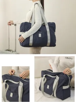 Foldable Travel Duffle Bag with 8 Pockets, 20kg Capacity Luggage Sleeve Carry-On Bag for 5-7 Day Trips, Water-Resistant Weekender Gym Bag - Navy Blue
