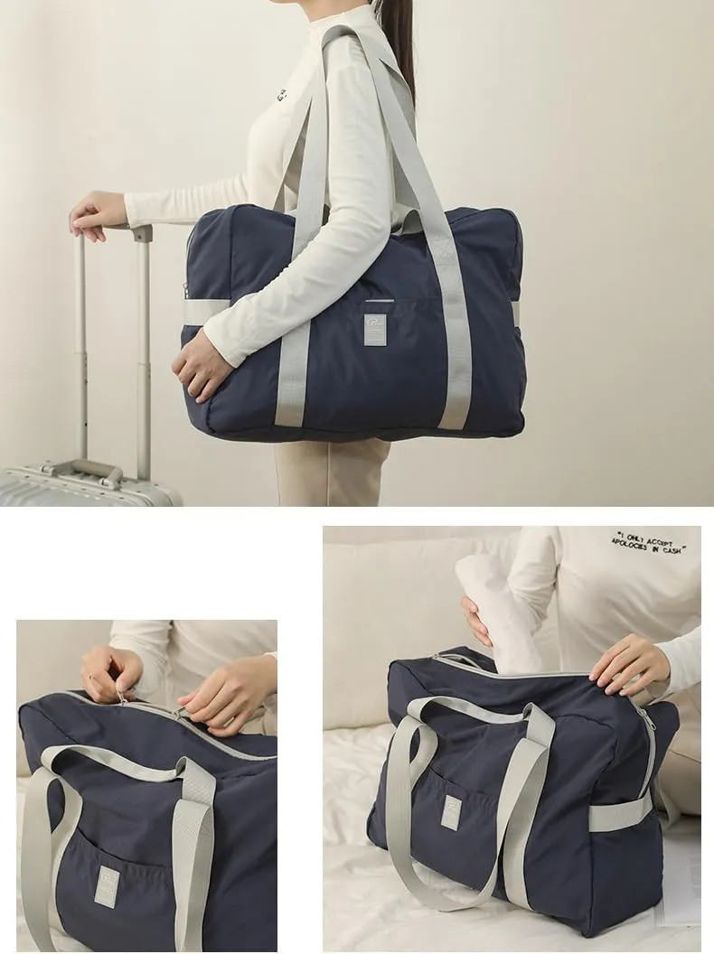 Foldable Travel Duffle Bag with 8 Pockets, 20kg Capacity Luggage Sleeve Carry-On Bag for 5-7 Day Trips, Water-Resistant Weekender Gym Bag - Navy Blue
